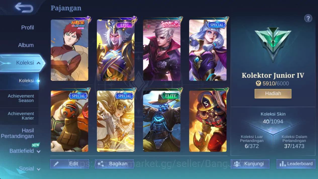 Mobile Legends: Bang Bang Accounts GLOBAL|skin 46, hero 45|naruto garaa,epic kufra,sp image 8