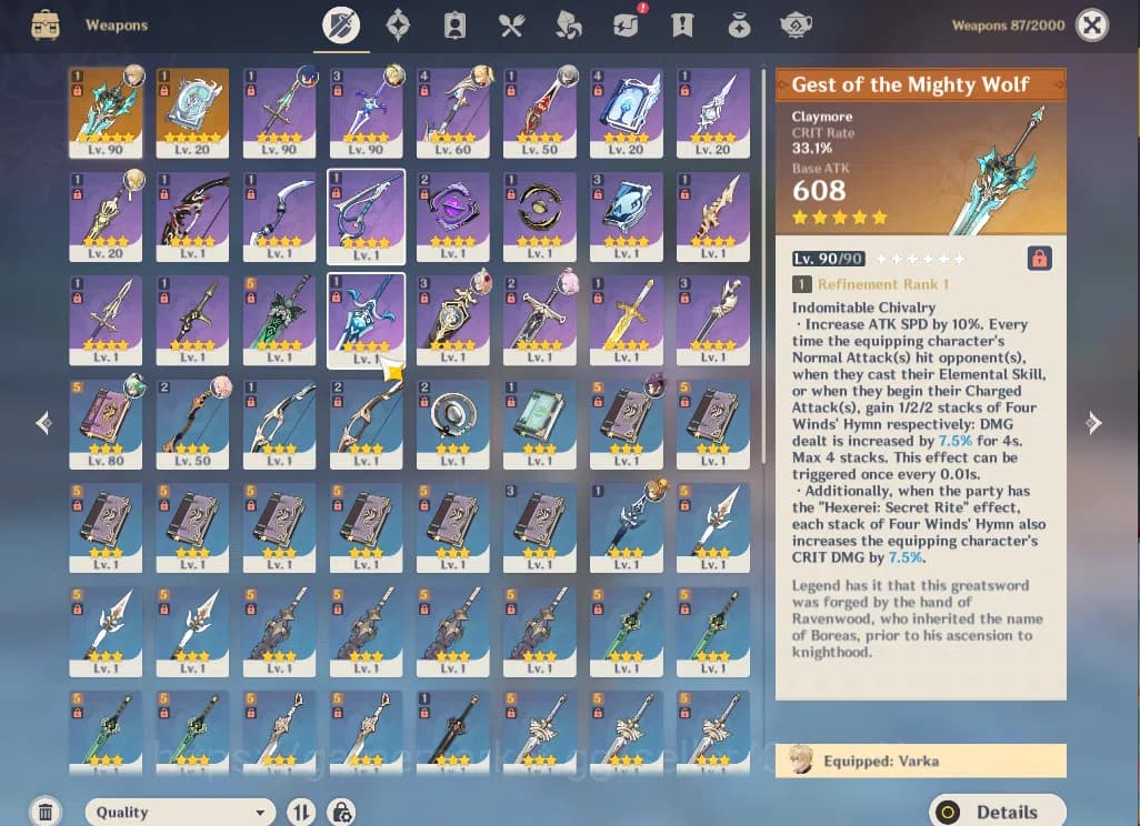 Genshin Impact Accounts ASIA|AR55|2 Limited+2(*5Weapon)|F2P Team VarkaC4+S image 6