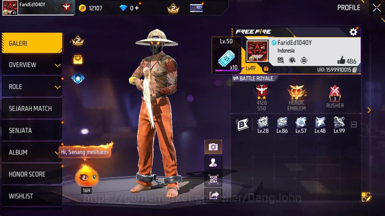 Free Fire Accounts Indonesia|Vault 68, SG gurun, SG lumut, tas bunny, image 3