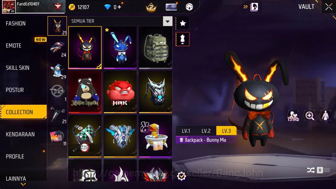 Free Fire Accounts Indonesia|Vault 68, SG gurun, SG lumut, tas bunny, image 4