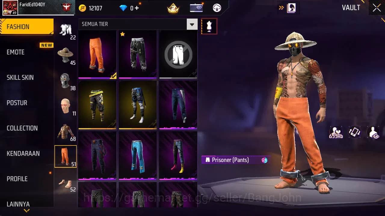 Free Fire Accounts Indonesia|Vault 68, SG gurun, SG lumut, tas bunny, image 7