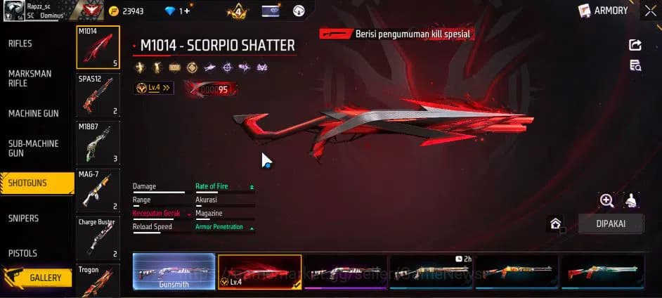 Free Fire Accounts Indonesia|M1887 Hand Of Hope|M1014 Scorpio S Lv4,T image 13