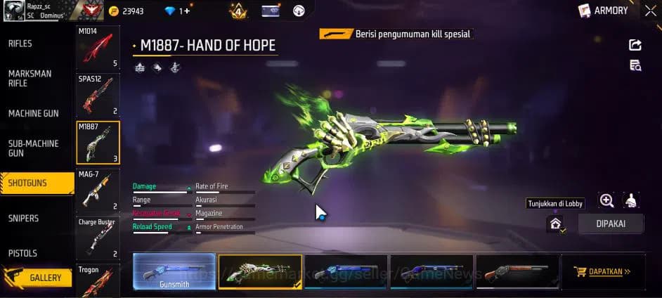 Free Fire Accounts Indonesia|M1887 Hand Of Hope|M1014 Scorpio S Lv4,T image 14