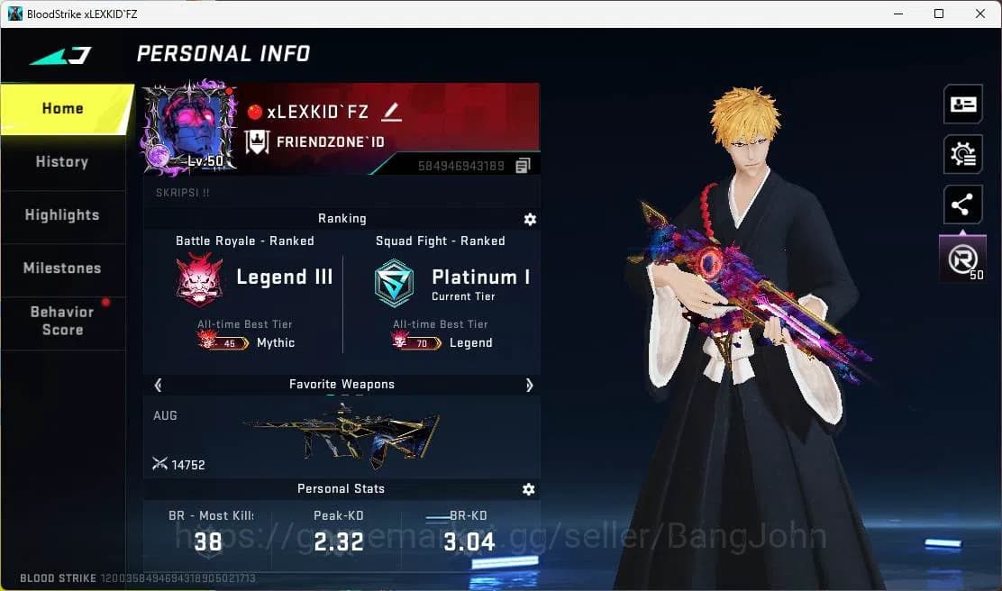 Blood Strike Accounts ASIA|2 EVO(GALIL,KAG)+5Mele|12Eter(Collab Bleach(Z image 20