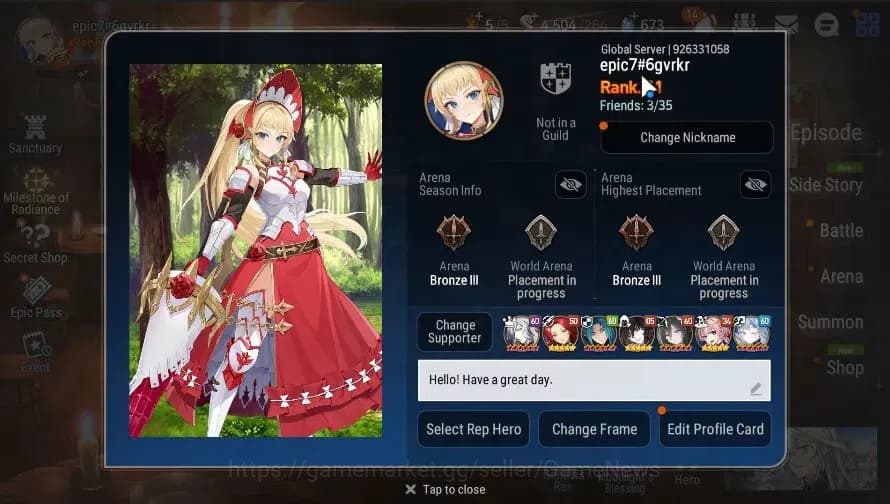 Epic Seven Accounts GLOBAL|UnVerif|5 ML(LStraze,SE Celine,BW Iseria,LC image 2