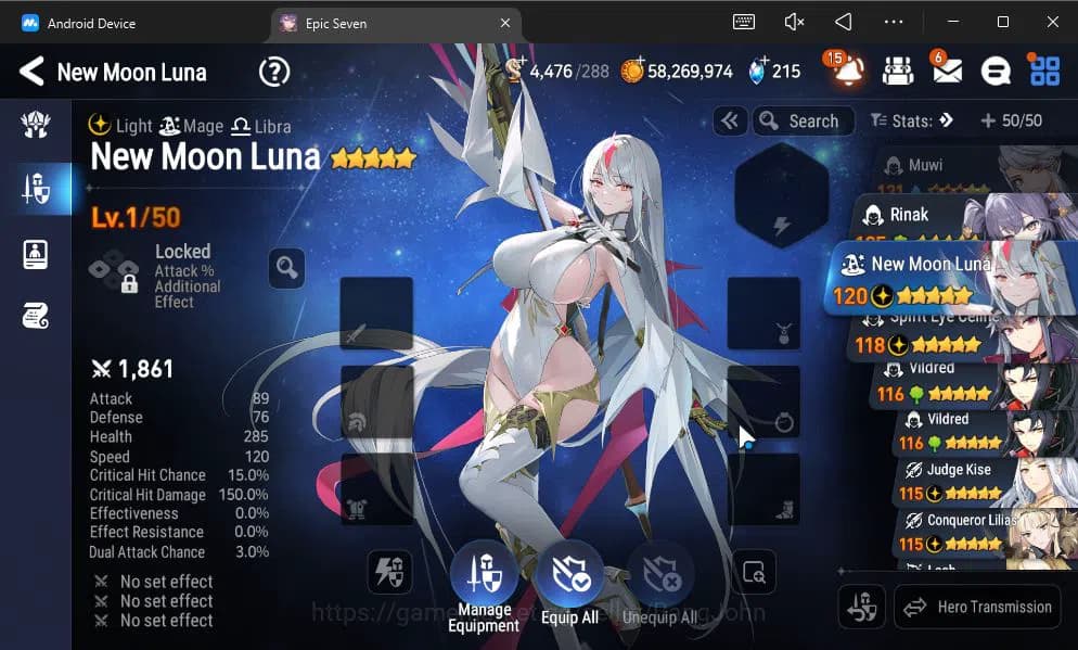 Epic Seven Accounts GLOBAL UNVERIF|9 ML(NM Luna,ConQ Lilias,SE Celine, image 3