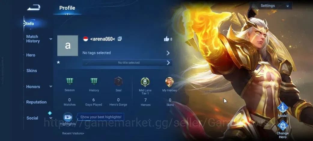 Honor of Kings Accounts Hero 7|Starter with Legend Skin Selection Chest(Di image 2