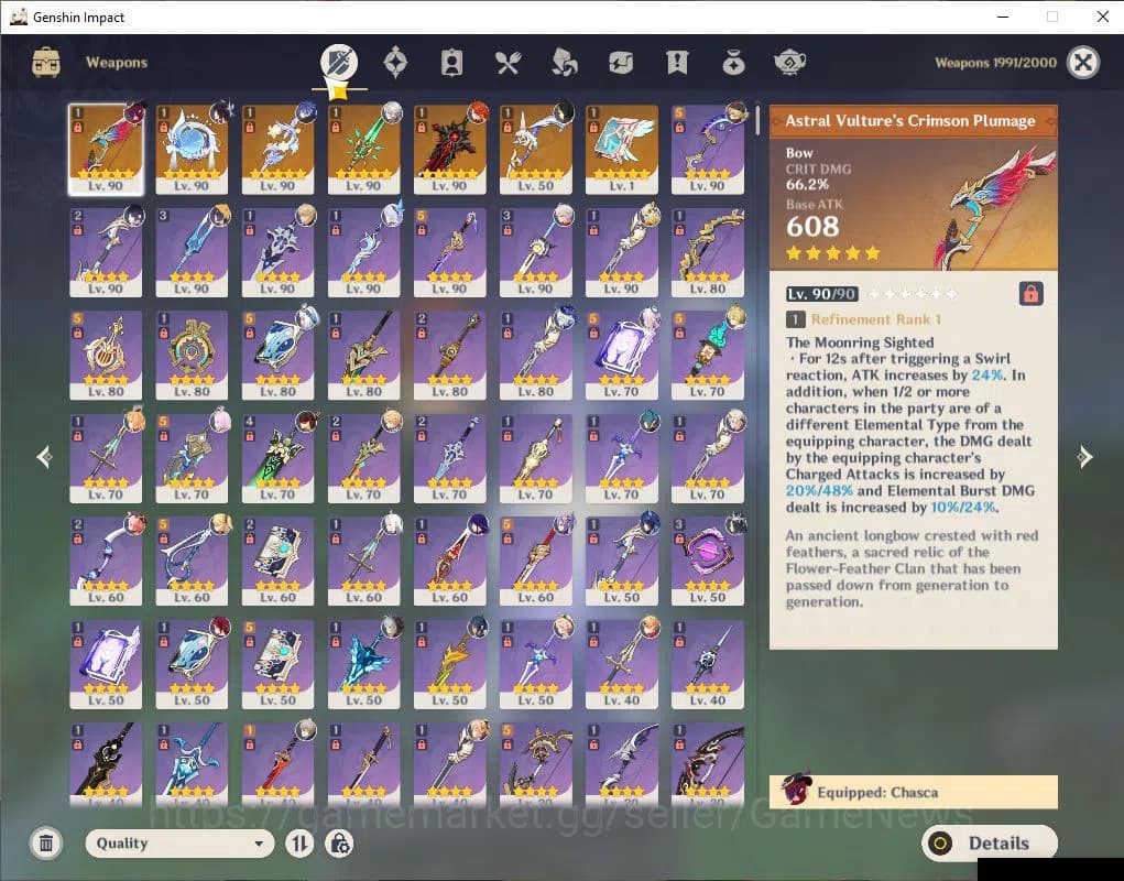 Genshin Impact Accounts ASIA|AR60|16Limit+7(*5Weapon)|PremTeam(Skirk,Mavui image 5