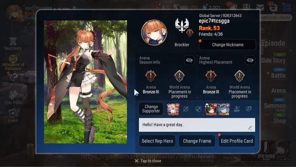 Epic Seven Accounts GLOBAL Unverif|New Era|5 ML(SP Politis,F Cecilia,S image 2