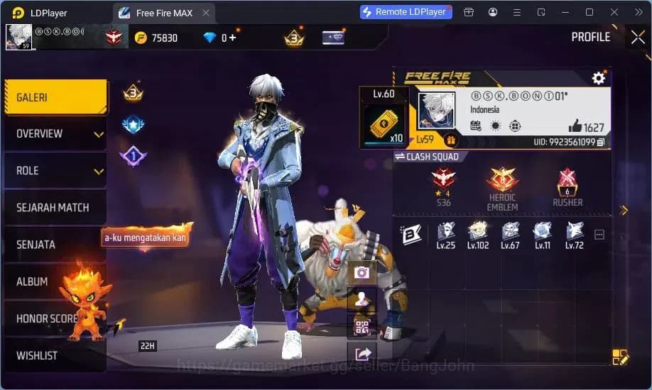 Free Fire Accounts Indonesia | M1887 Evo Lv.4, Thompson Cinder Coloss image 2