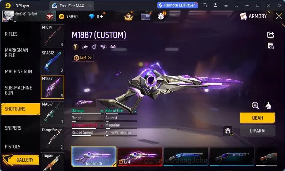 Free Fire Accounts Indonesia | M1887 Evo Lv.4, Thompson Cinder Coloss image 3