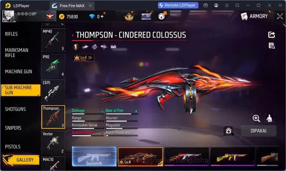 Free Fire Accounts Indonesia | M1887 Evo Lv.4, Thompson Cinder Coloss image 4