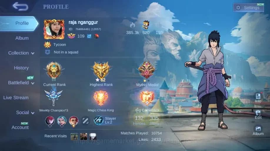 Mobile Legends: Bang Bang Accounts Global|Hero 132|Skin 335|Renowned|Itachi+Sasuke|ST image 1