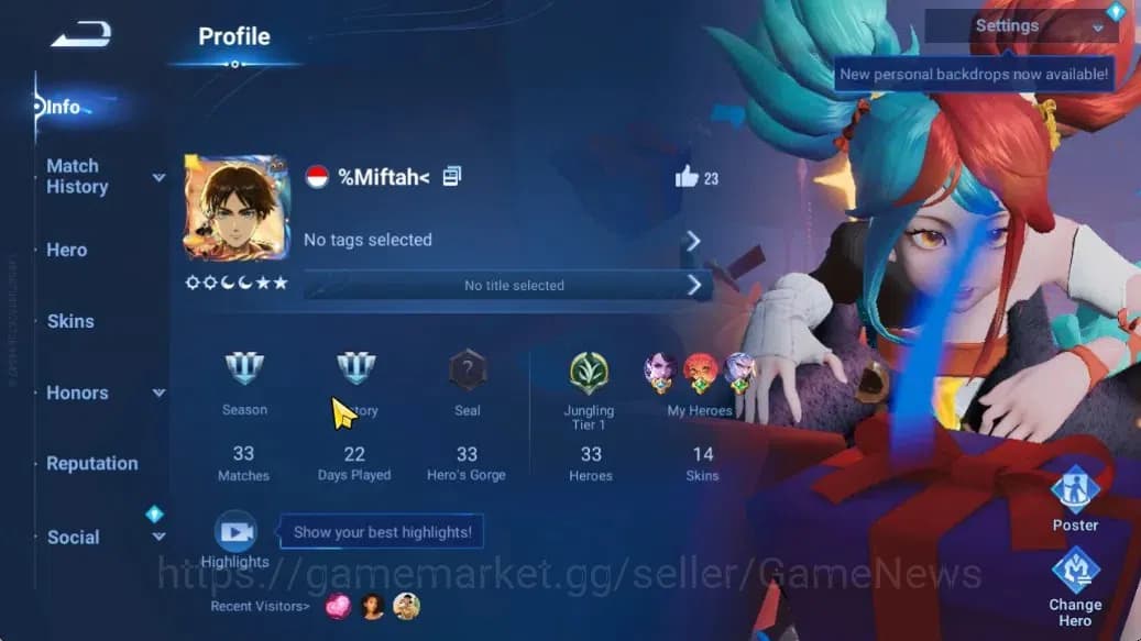 Honor of Kings Accounts Hero 33 Skin 14| Legend (Angela) | AOT (Mayene),3 image 2