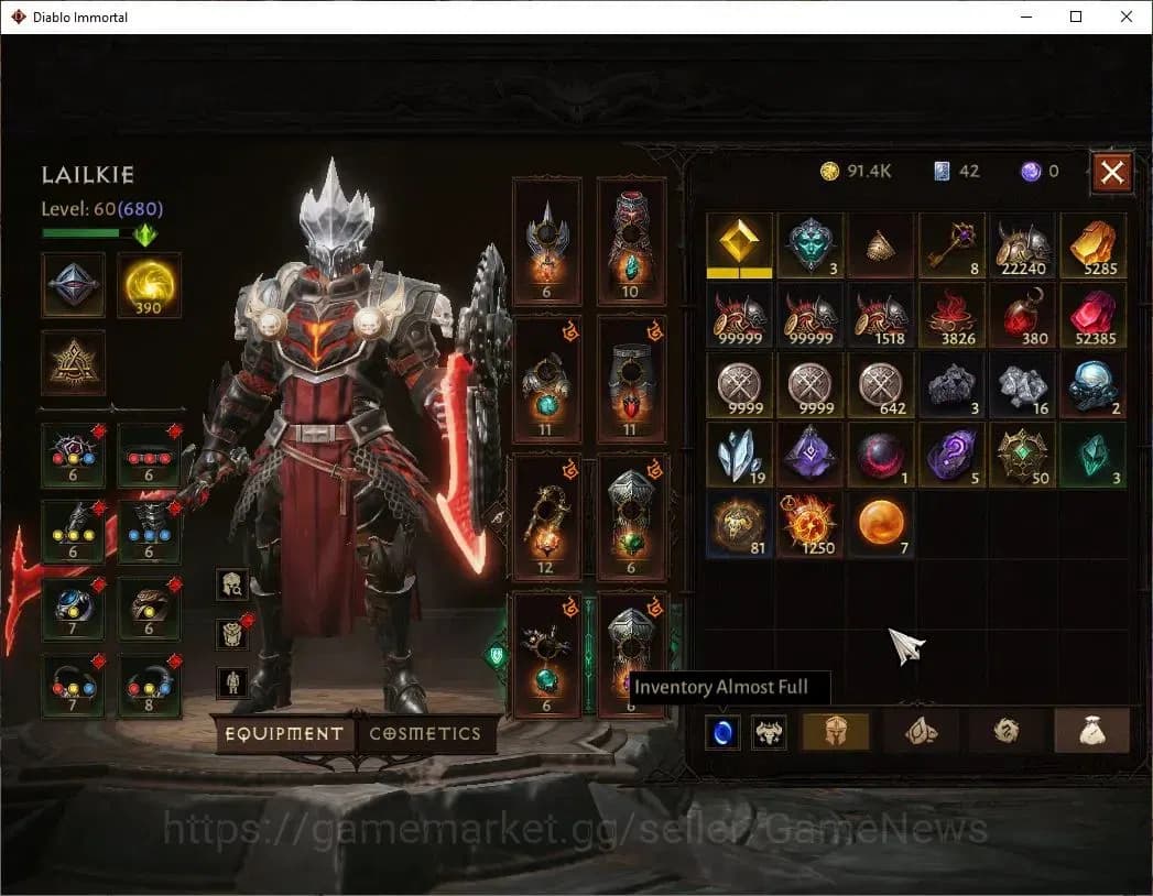 Diablo Immortal Accounts SEA - Anu|CS ON|Lv60(680)|Crusader|CR 37K|Reso 390 image 8