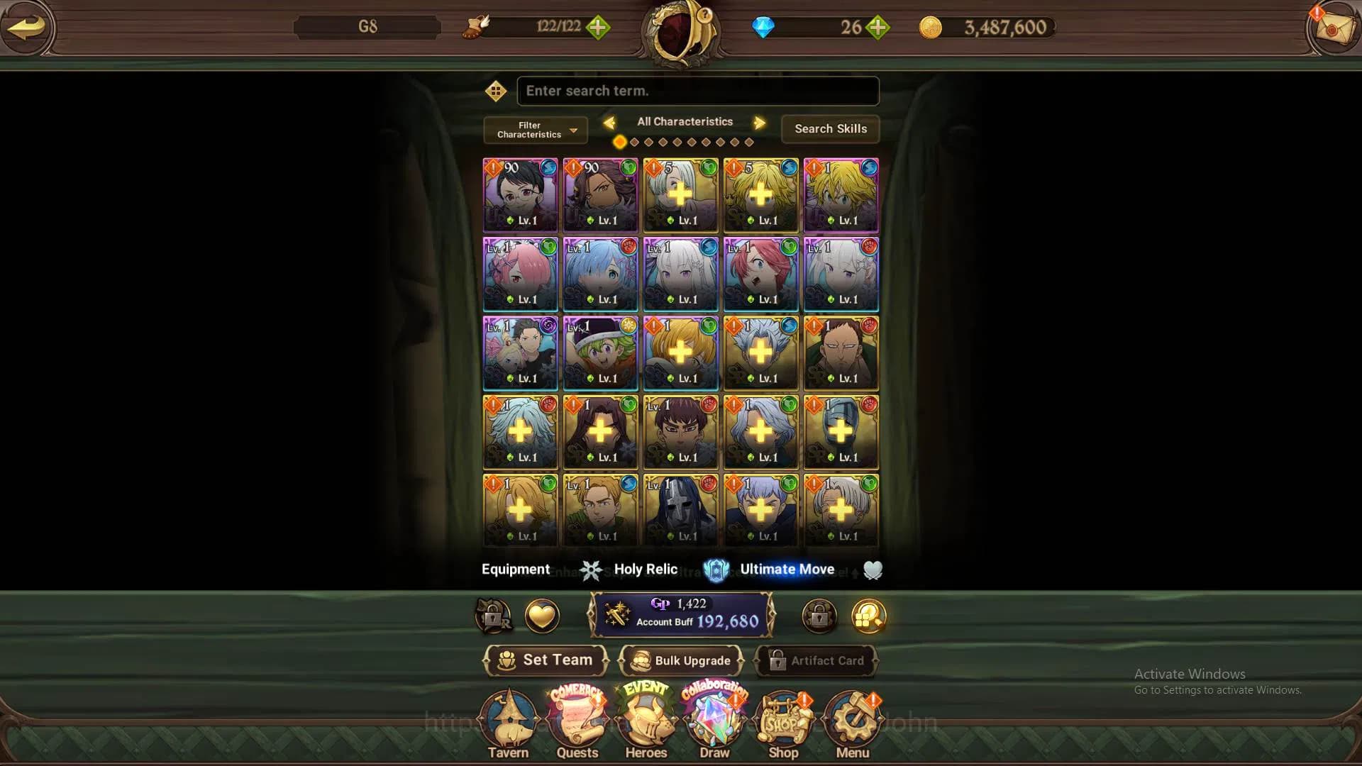 The Seven Deadly Sins: Grand Cross Accounts GLOBAL|192K CC|Fresh starter|Collab Re-zero 2 Emil image 3