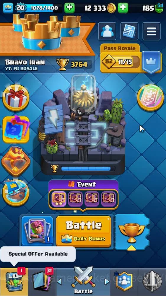 Clash Royale Accounts Lv 20|Trophy 3764|KTL 8|Limited Skin|Card 63| 2 EV image 1