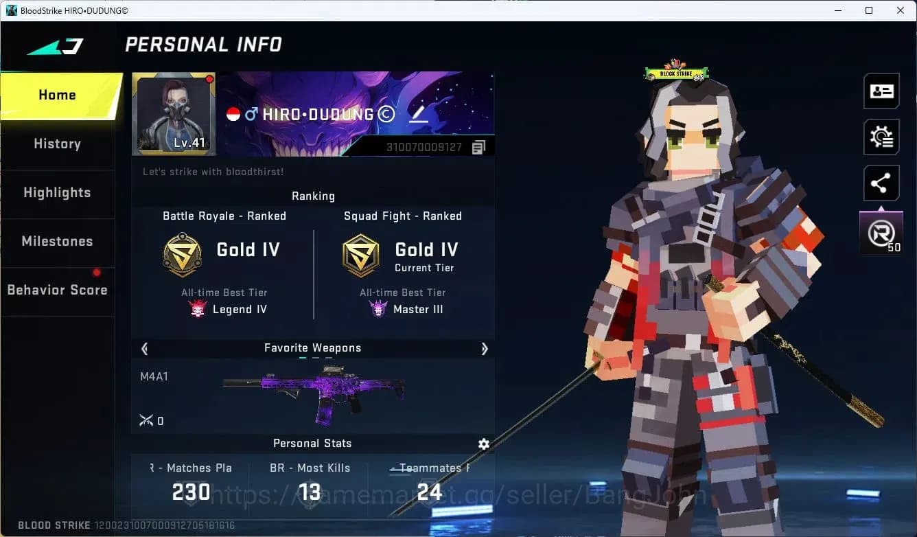 Blood Strike Accounts ASIA | TR Katana Melee|TR Keisuke Baji Striker|4 U image 1