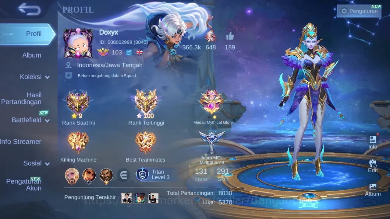 Mobile Legends: Bang Bang Accounts GLOBAL Hero 131 Skin 291 | Zodiac Selena | KOF Kar image 15