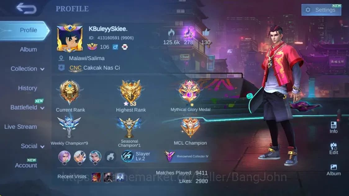 Mobile Legends: Bang Bang Accounts Global|Hero 132|Skin 260|Renowned|KOF Karina|STUN image 1