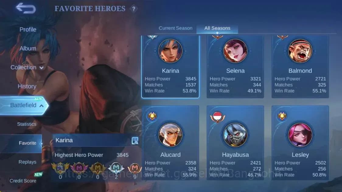 Mobile Legends: Bang Bang Accounts Global|Hero 132|Skin 260|Renowned|KOF Karina|STUN image 4