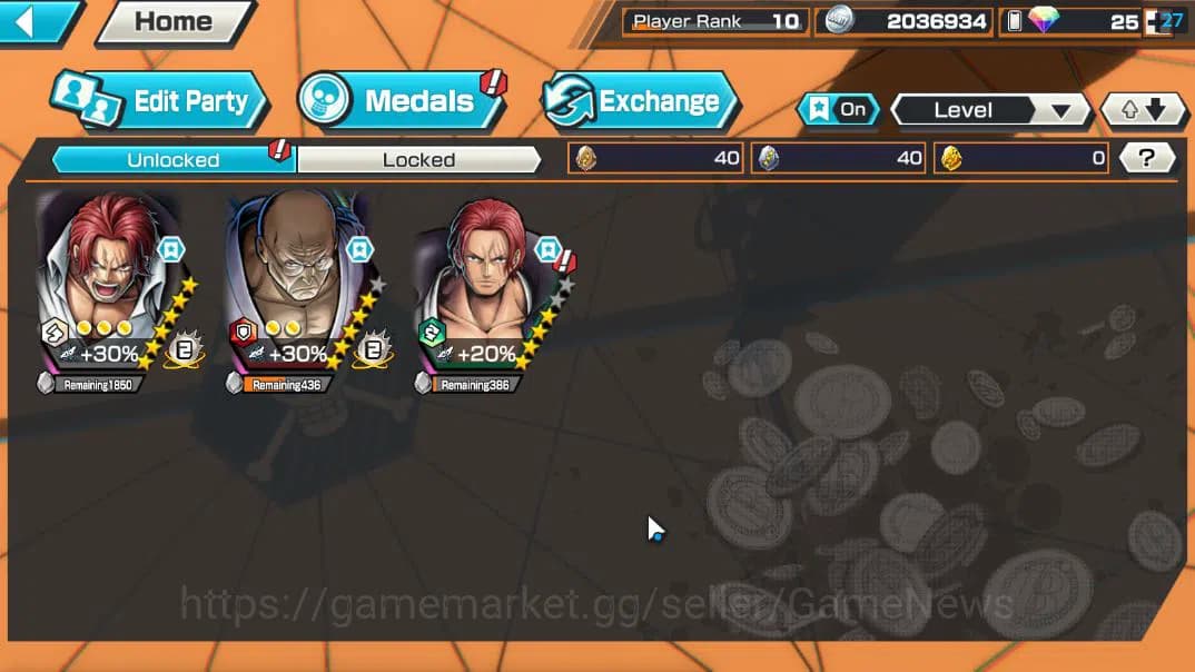 One Piece Bounty Rush Accounts Global|3 EX 1 MAX|Devine Shanks,5Elder Nusjuro,Fil image 4