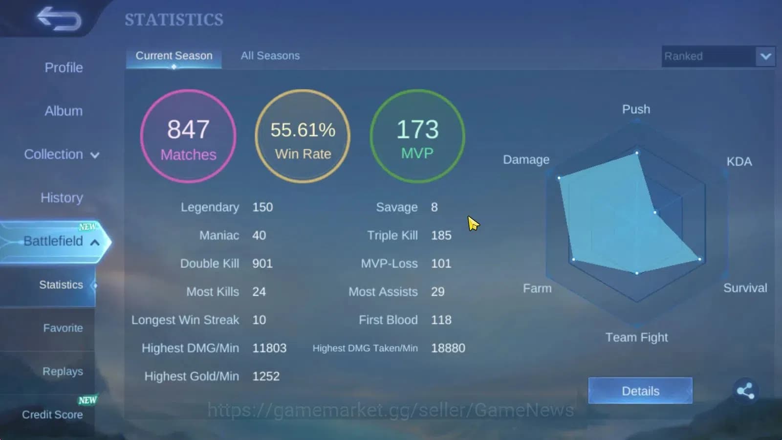 Mobile Legends: Bang Bang Accounts Hero 132|Skin338|Imortal 178|PRIME[Granger,YuZhong image 4