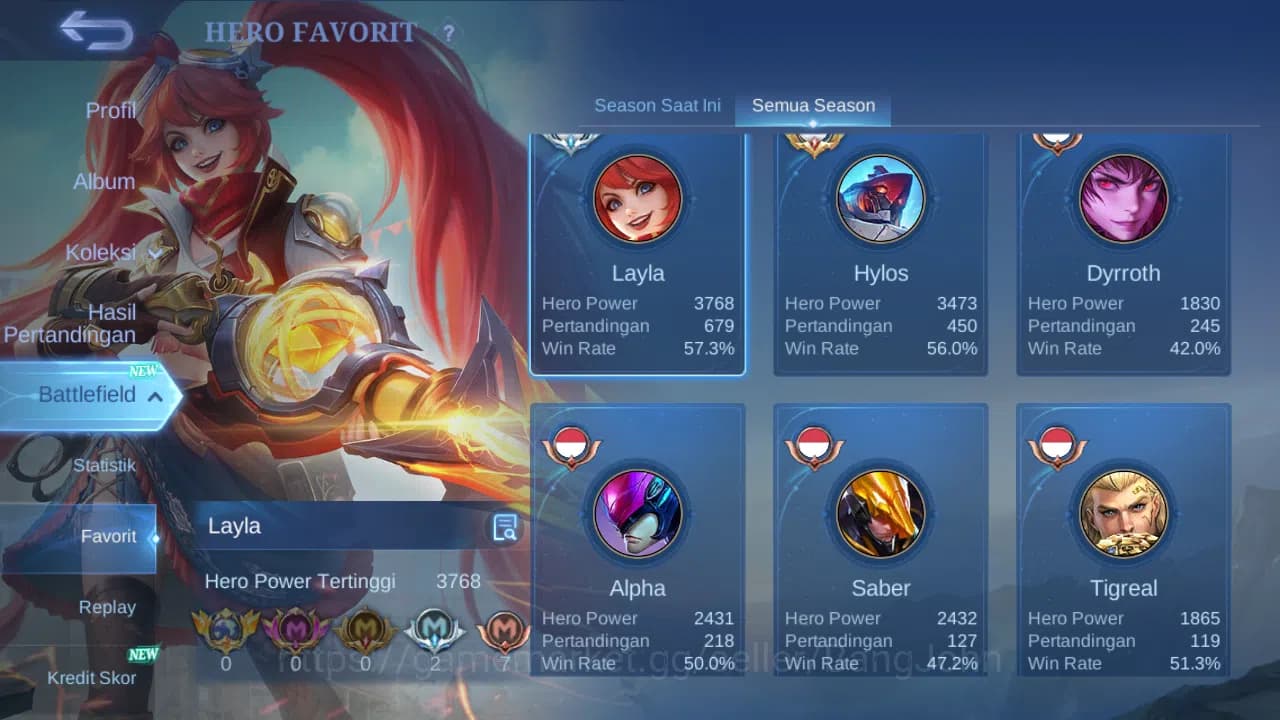 Mobile Legends: Bang Bang Accounts Hero 92 Skin 200 | KOF Dyrroth, Karina | CC Nata | image 16