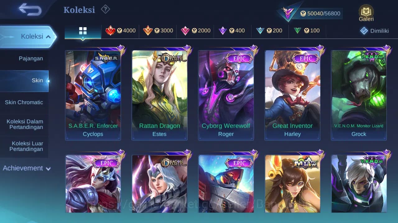 Mobile Legends: Bang Bang Accounts Hero 92 Skin 200 | KOF Dyrroth, Karina | CC Nata | image 5
