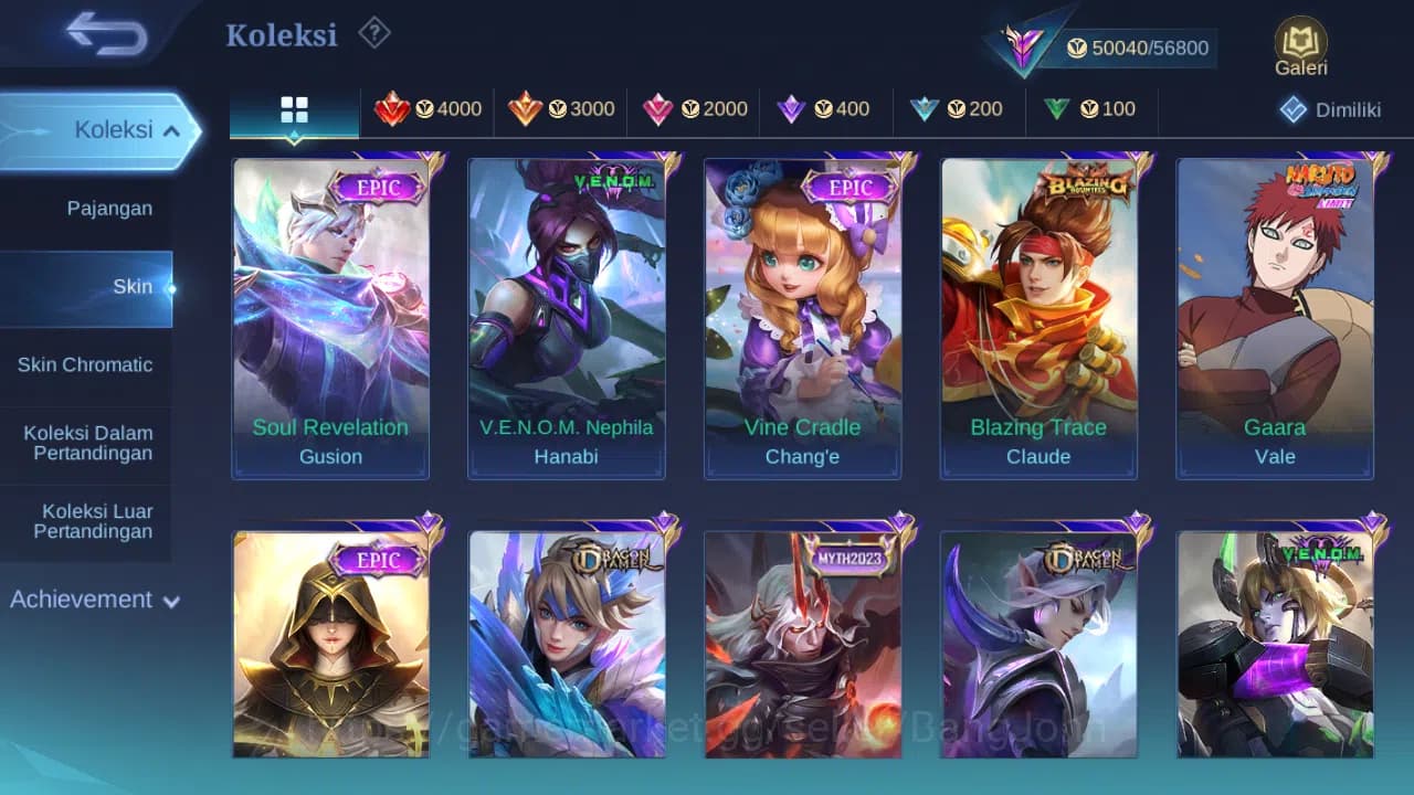 Mobile Legends: Bang Bang Accounts Hero 92 Skin 200 | KOF Dyrroth, Karina | CC Nata | image 7
