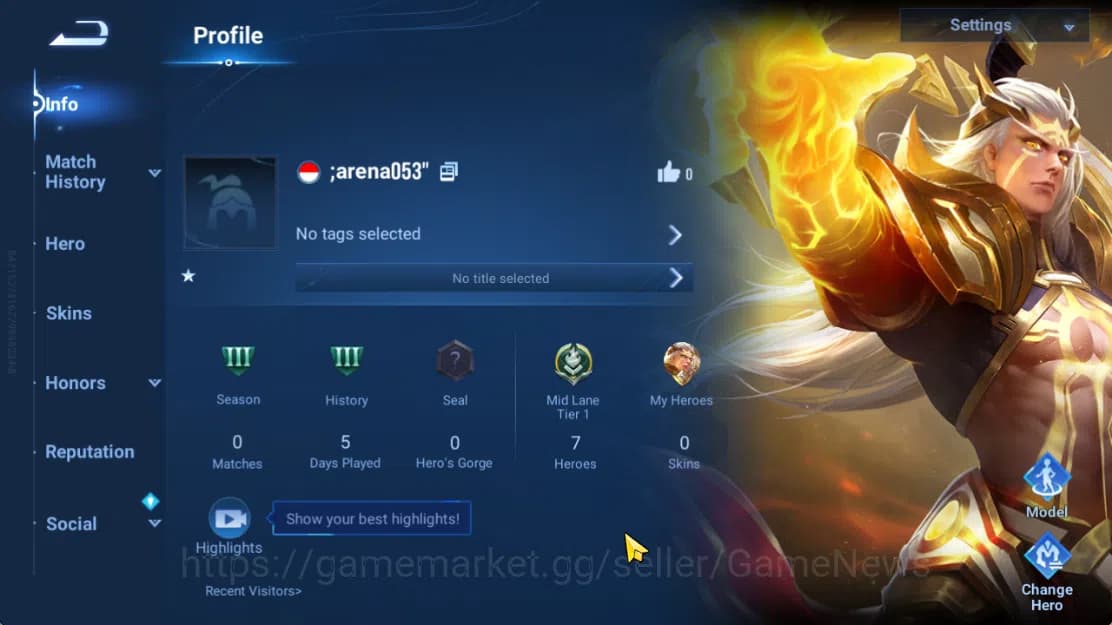 Honor of Kings Accounts Hero 7 Skin 0|Starter with Legend Skin Selection C image 2