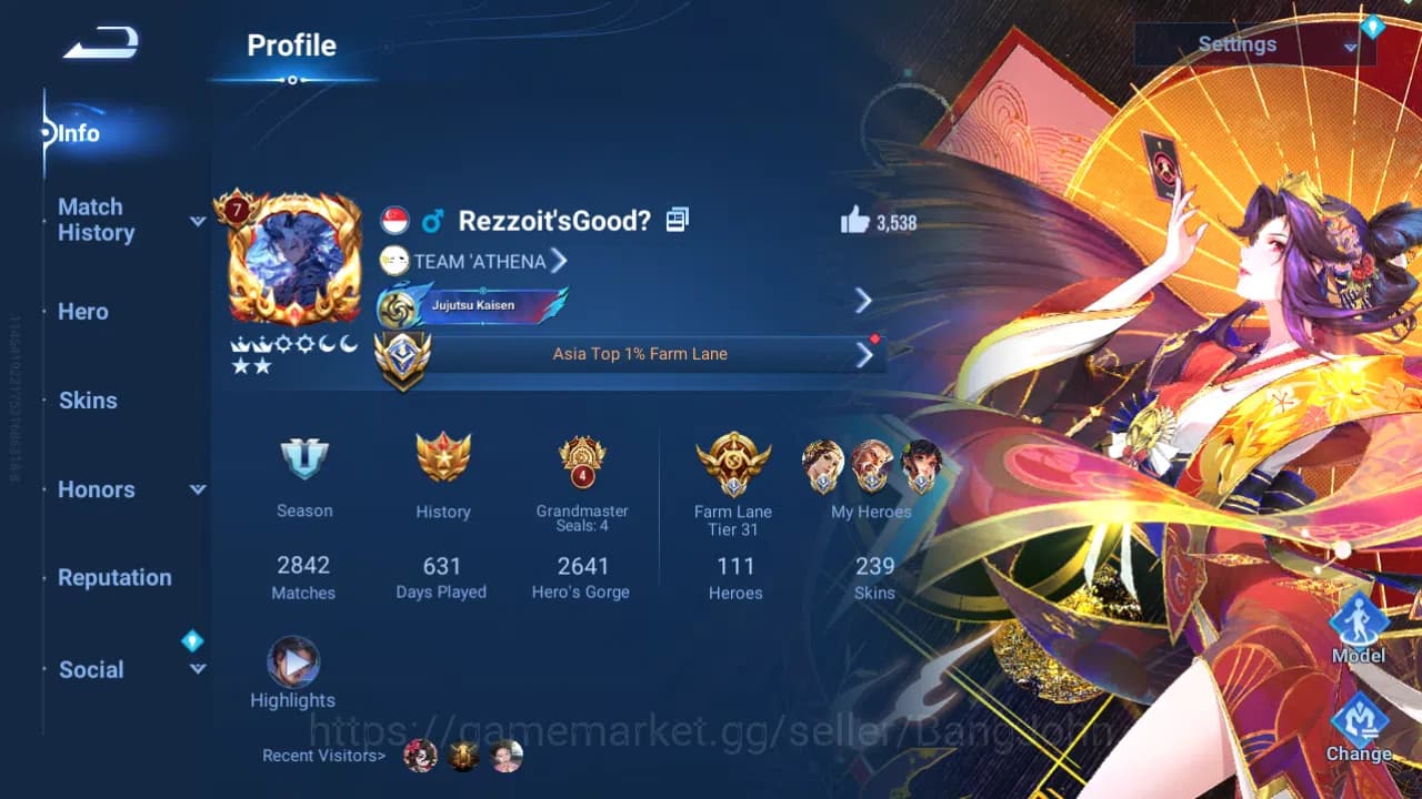 Honor of Kings Accounts Hero 111|Skin 239|Flawless Mai|JJK Kongming,Ladysu image 1