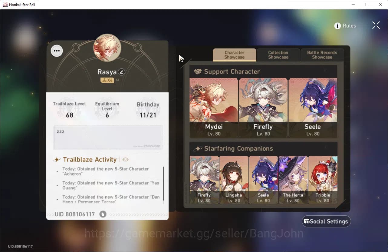 Honkai Star Rail Accounts ASIA|TL 68|11 limit|Firefly,YaoGuang,Acheron,TheHe image 13