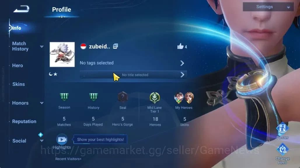 Honor of Kings Accounts Hero 18 Skin 5|Starter with Legend Skin Selection image 4