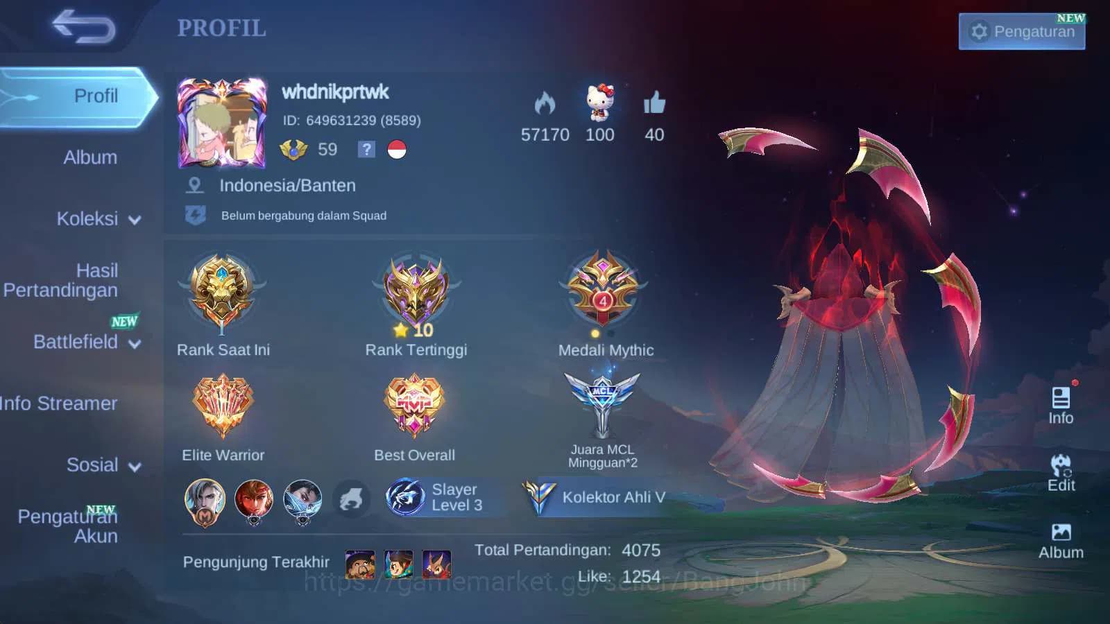 Mobile Legends: Bang Bang Accounts hero 97 | skin 129 kof karina epic freya, saber jh image 1