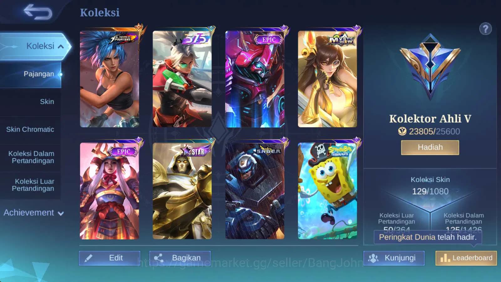 Mobile Legends: Bang Bang Accounts hero 97 | skin 129 kof karina epic freya, saber jh image 2