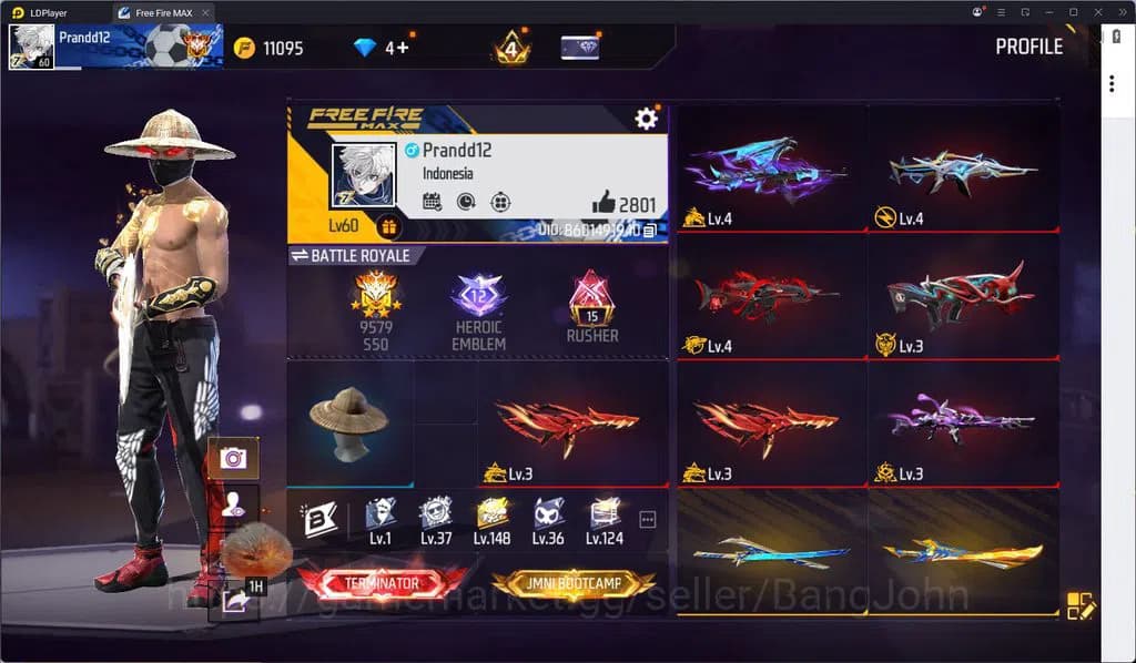 Free Fire Accounts Indonesia Vault 236 Jiraiya Bundle SG Gurun & Trog image 1