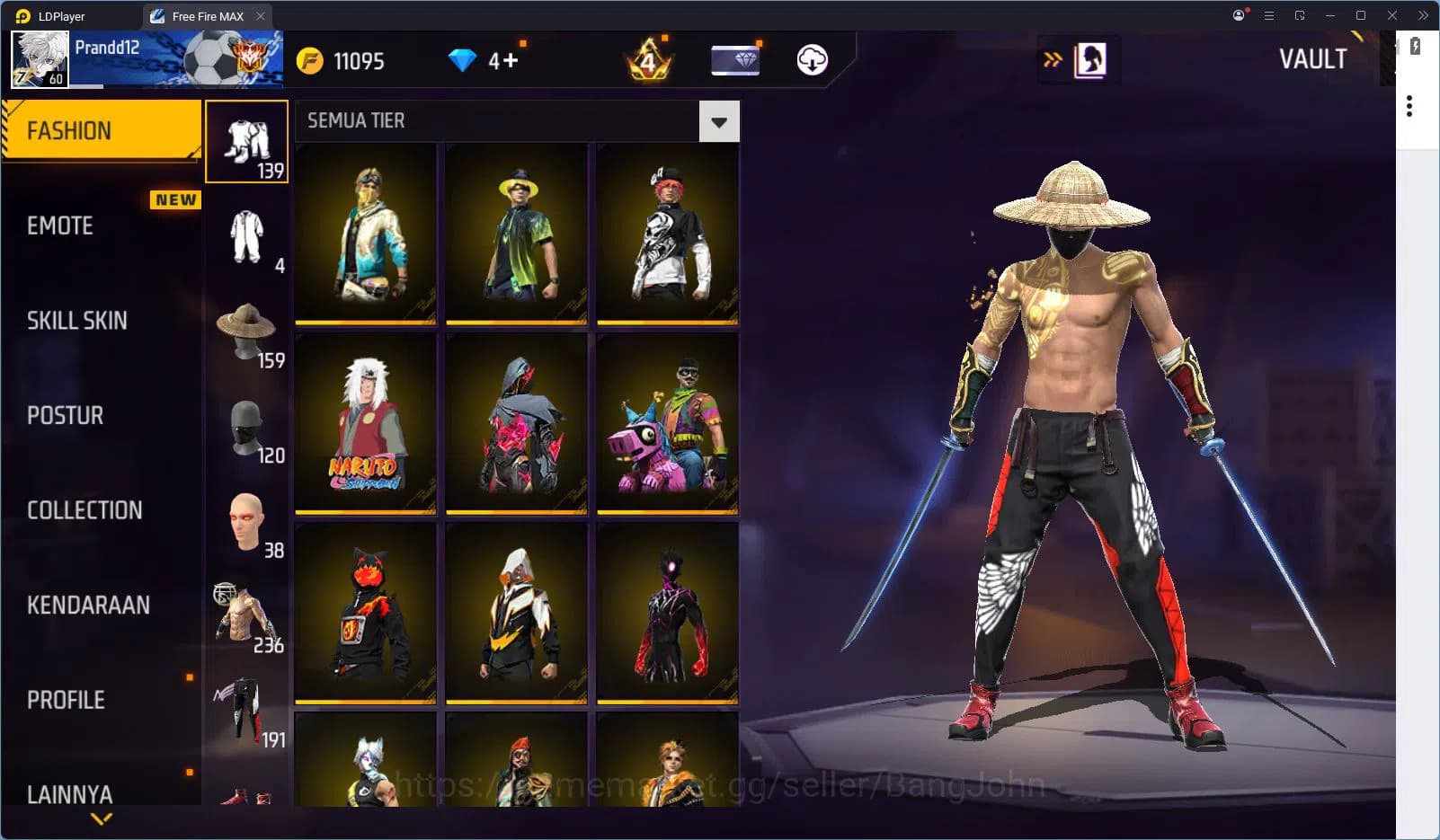Free Fire Accounts Indonesia Vault 236 Jiraiya Bundle SG Gurun & Trog image 13