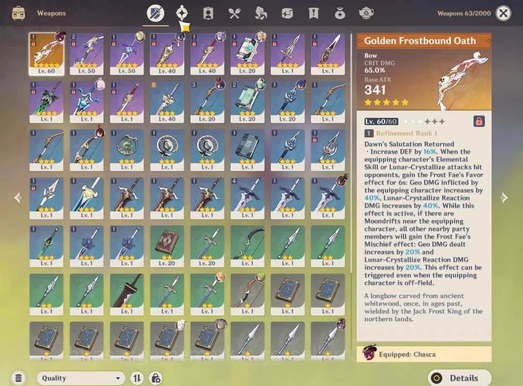 Genshin Impact Accounts ASIA|AR 33|1 Limited + 1(*5Weapon)|Chasca|McMale|L image 4