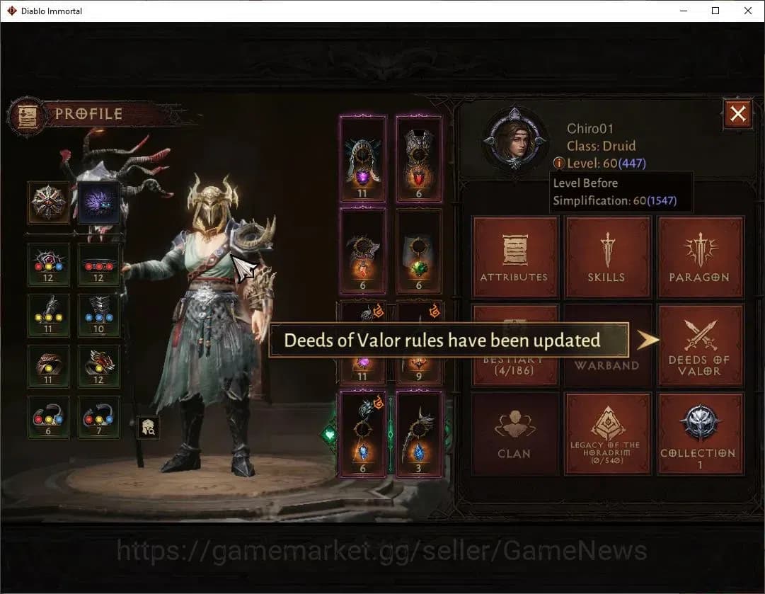 Diablo Immortal Accounts NA-High Heaven|CS ON|Lv60(447)|Druid|CR 32K|Reso 3 image 3