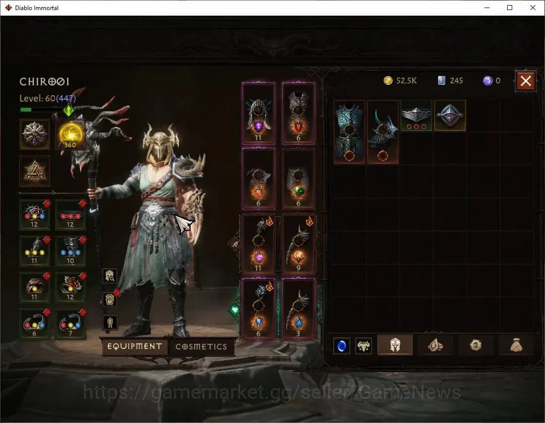 Diablo Immortal Accounts NA-High Heaven|CS ON|Lv60(447)|Druid|CR 32K|Reso 3 image 5