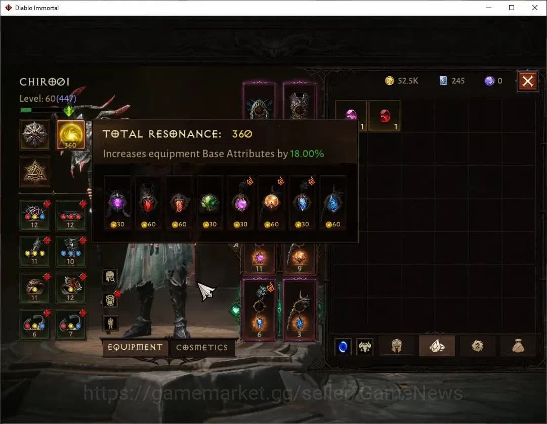 Diablo Immortal Accounts NA-High Heaven|CS ON|Lv60(447)|Druid|CR 32K|Reso 3 image 6