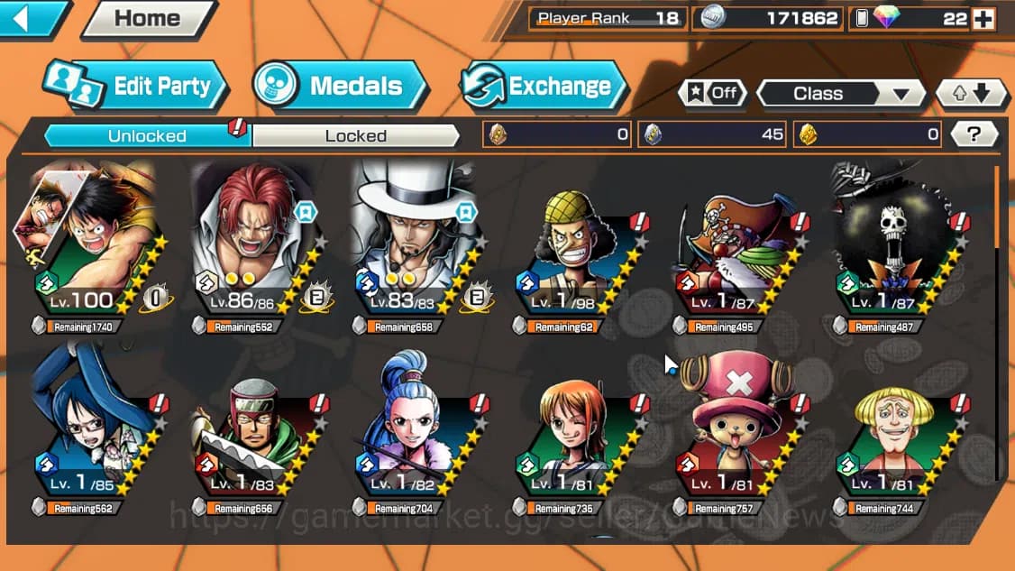 One Piece Bounty Rush Accounts Global|3EX|KOP Roger,Devine Departure Shanks,Awake image 4