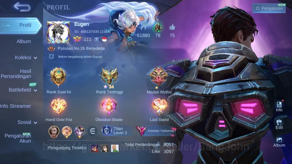 Mobile Legends: Bang Bang Accounts GLOBAL|skin 485, hero 132|legend alu,strwrs argus, image 1