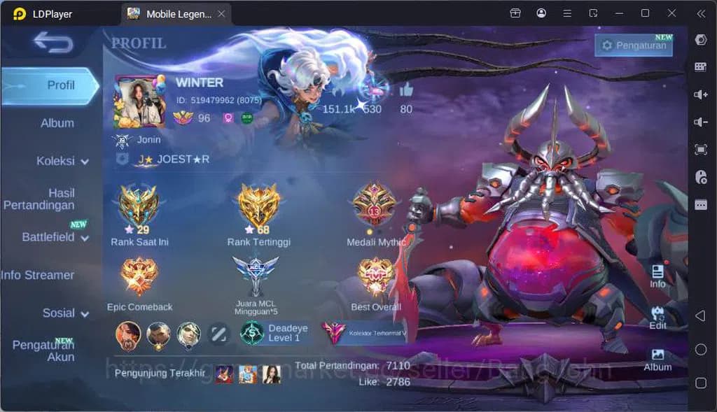 Mobile Legends: Bang Bang Accounts GLOBAL|Hero 132|Skin 347|Prime Yz,Trf Roger,Sanrio image 1