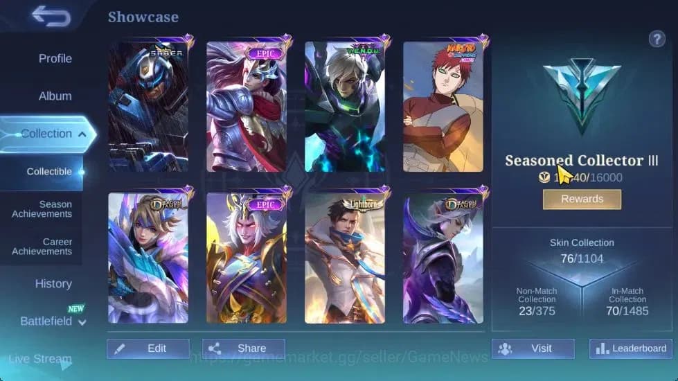 Mobile Legends: Bang Bang Accounts Hero 61|Skin 76|High Immo 100|LB Granger,Fanny[Val image 3