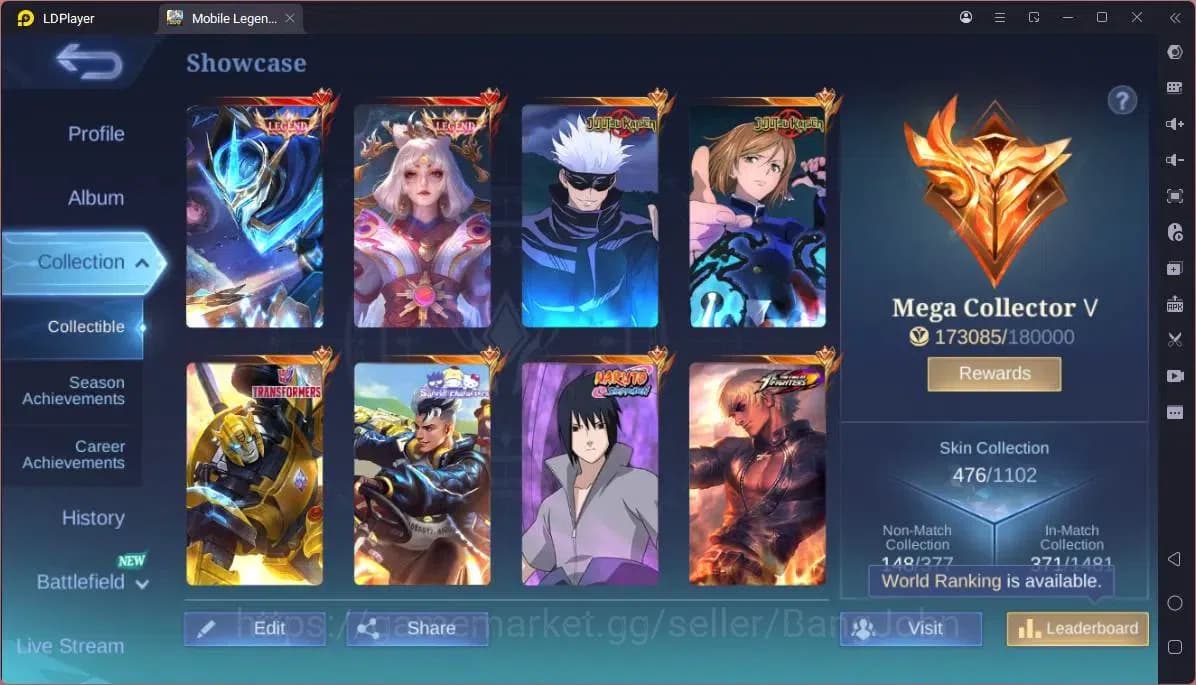 Mobile Legends: Bang Bang Accounts GLOBAL Hero 132 Skin 476|Legend Gusion,Lunox|JJK X image 14