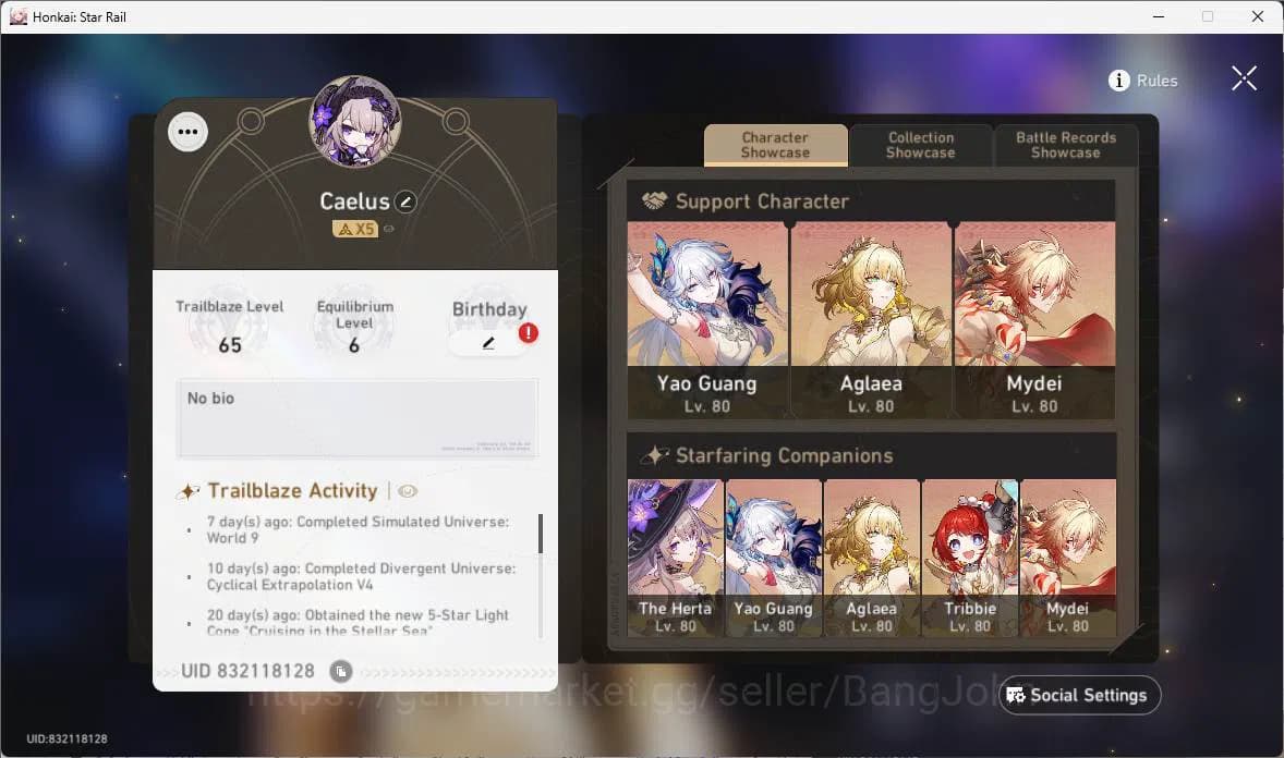 Honkai Star Rail Accounts ASIA|TL 65|10 limit|Lc sign(YaoGuang,Aglaea,TheHer image 10