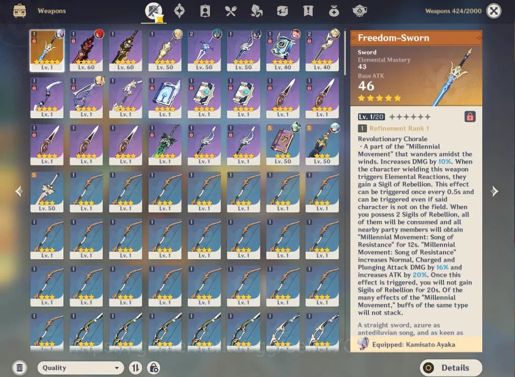 Genshin Impact Accounts ASIA|AR35|2Limited+1(*5Weapon)|Cyno,Ayaka,Diluc,Ke image 6