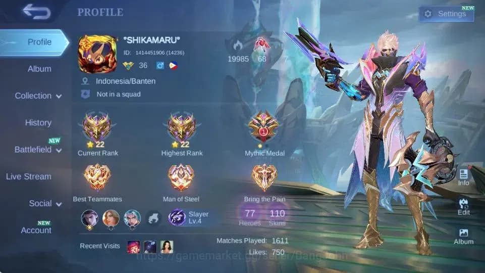 Mobile Legends: Bang Bang Accounts Global Hero 77 Skin 110|CC Natalia|LightBorn TG|M7 image 1